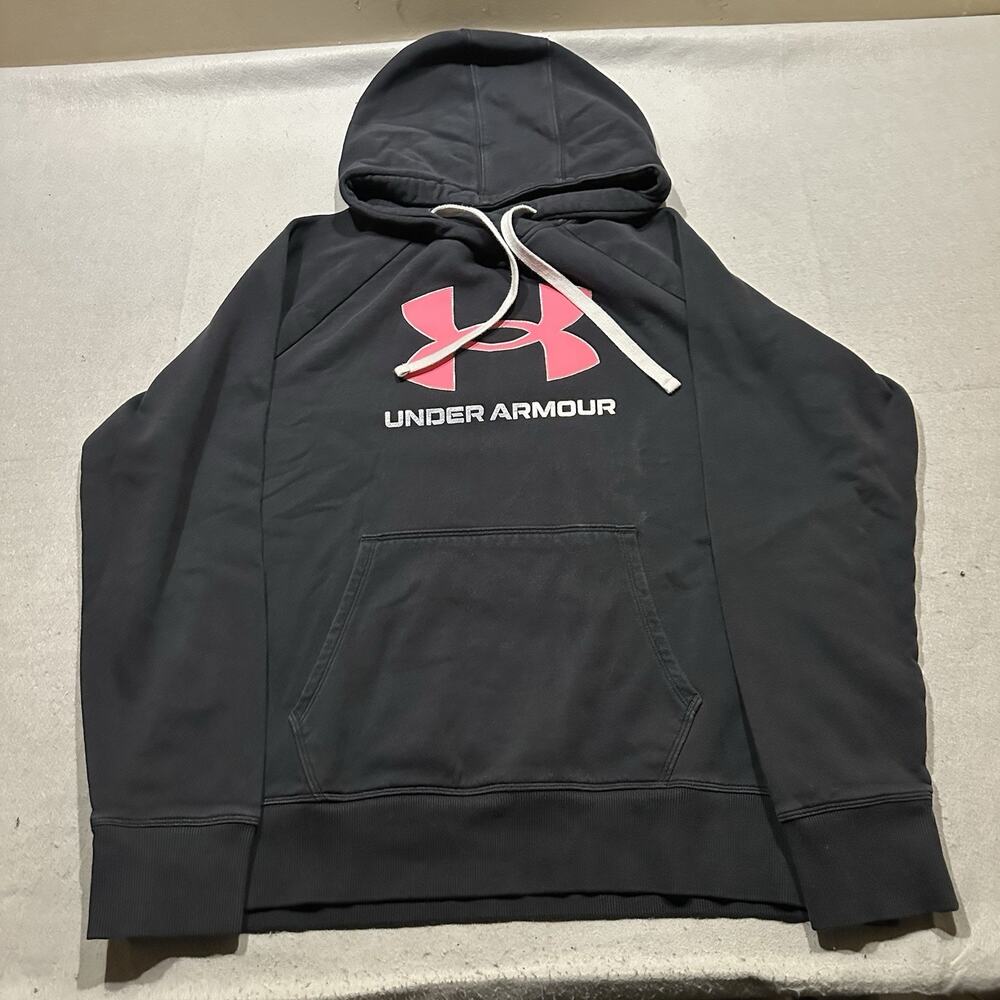 Under Armour Rival Fleece Hoodie Womens XL Black Center Logo Training Gym